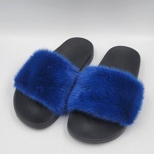 GIVENCHY 100% Mink Fur Electric Blue And Rubber Slides Slipper EU 35 Uk 2 US 4.5
